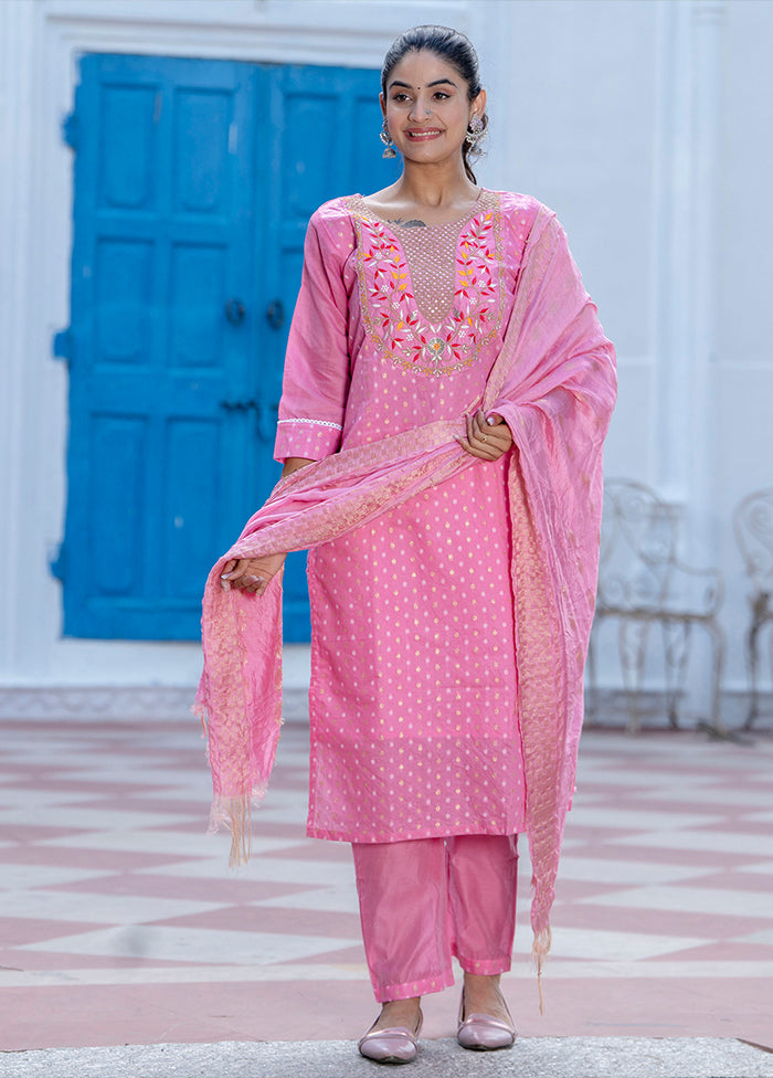 3 Pc Pink Silk Suit Set