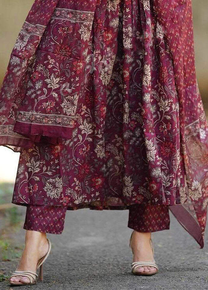 3 Pc Maroon Silk Suit Set