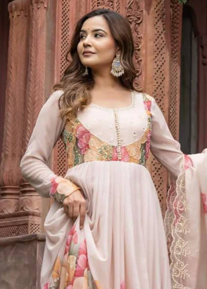 3 Pc Peach Georgette Suit Set