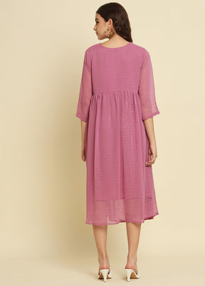 Lavender Woven Work Silk Kurti