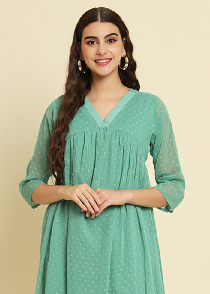 Green Woven Work Silk Kurti
