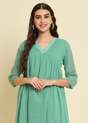 Green Woven Work Silk Kurti