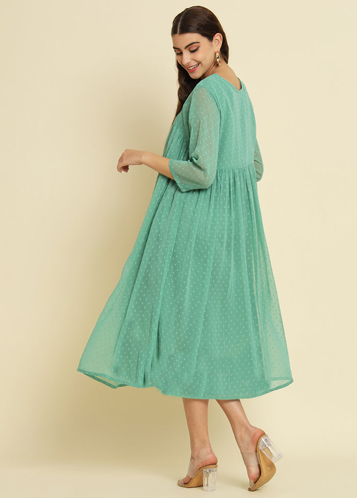Green Woven Work Silk Kurti