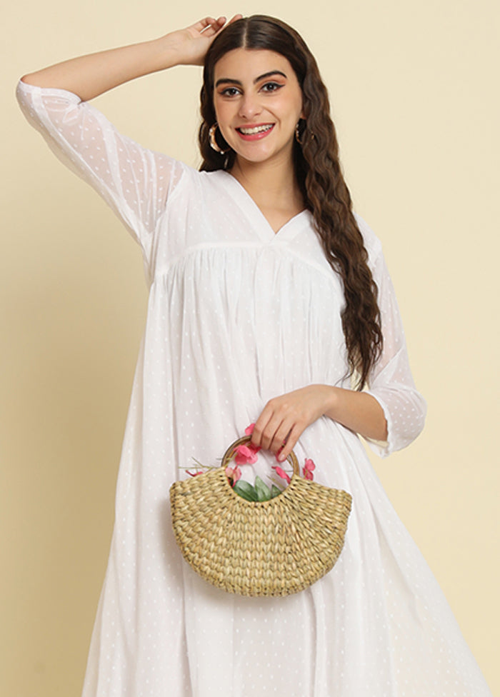 White Woven Work Silk Kurti