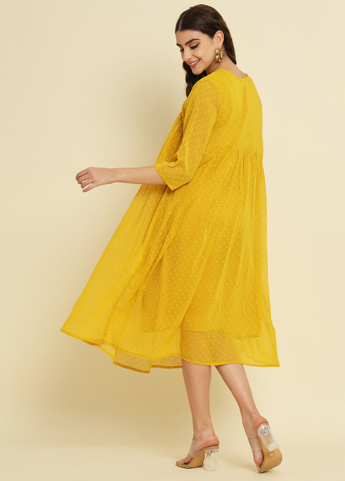 Yellow Woven Work Silk Kurti