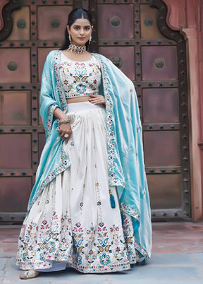White Blended Silk Dupatta Lehenga Set
