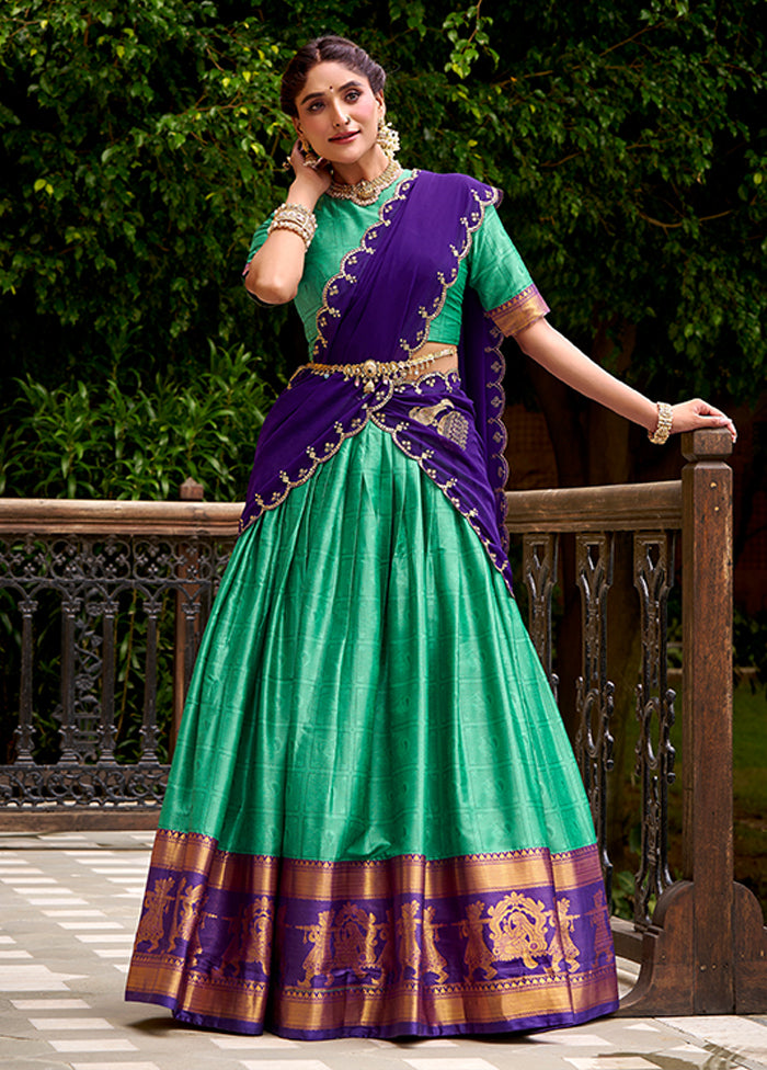 Green Cotton Dupatta Lehenga Set