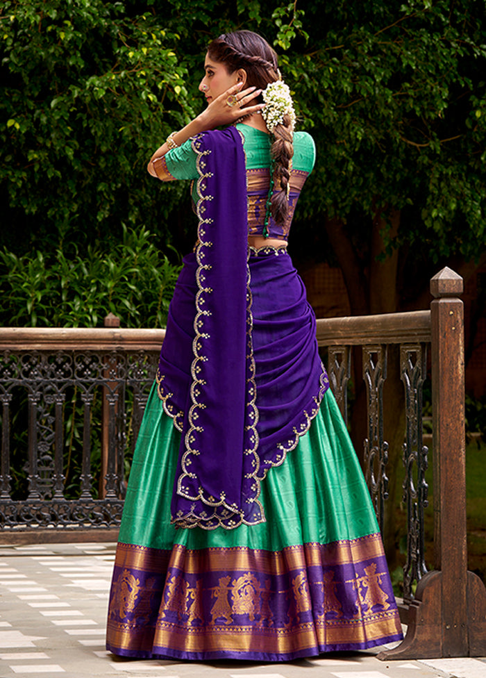Green Cotton Dupatta Lehenga Set
