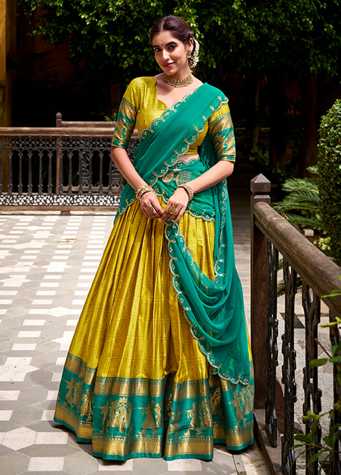 Yellow Cotton Dupatta Lehenga Set