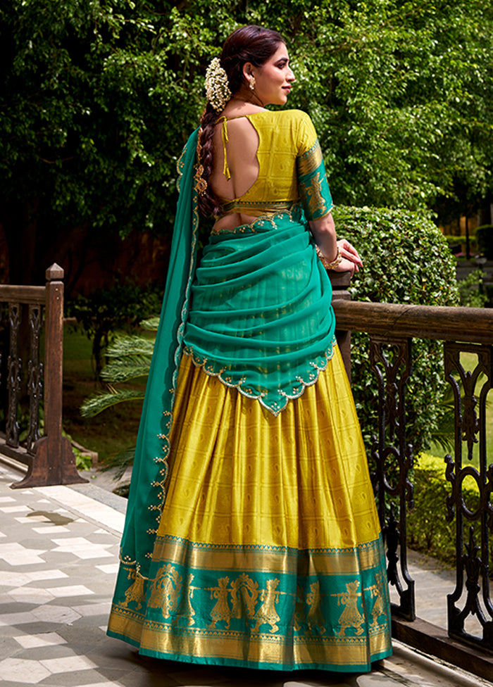 Yellow Cotton Dupatta Lehenga Set