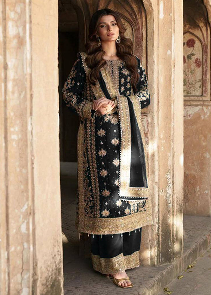 3 Pc Black Georgette Suit Set