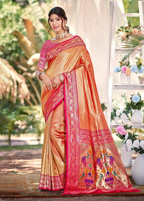 Orange Spun Silk Saree With Blouse Piece