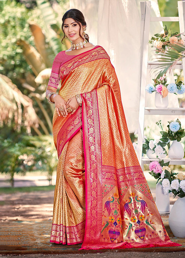 Orange Spun Silk Saree With Blouse Piece