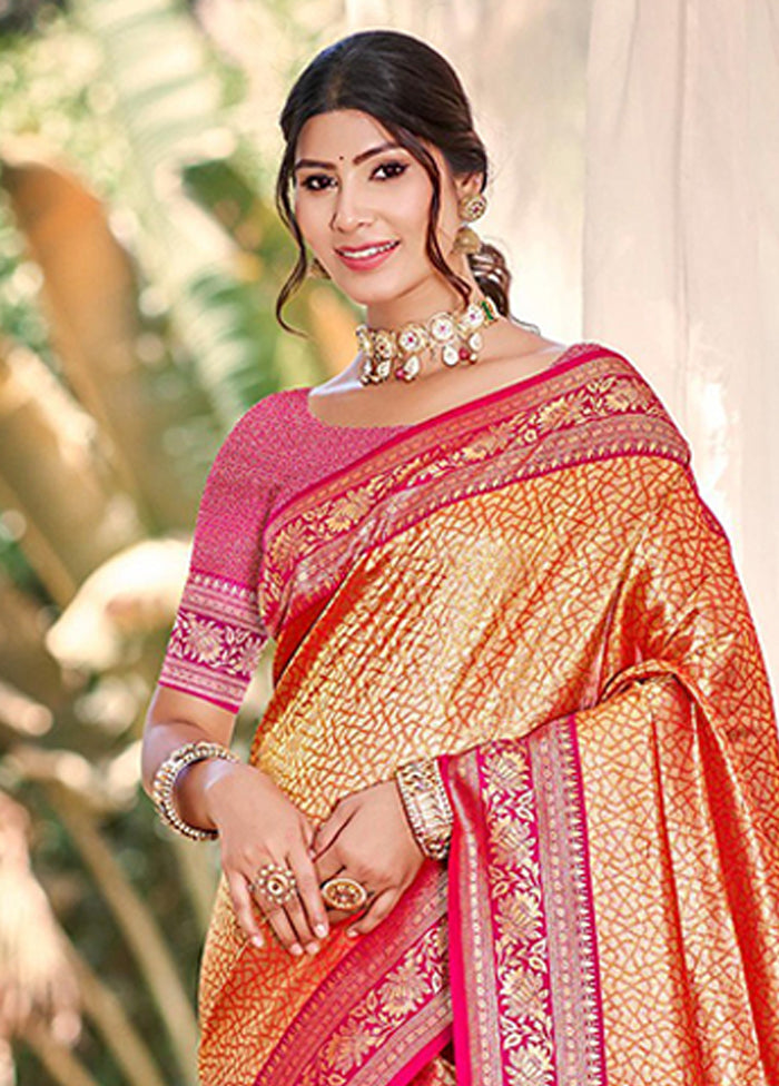 Orange Spun Silk Saree With Blouse Piece