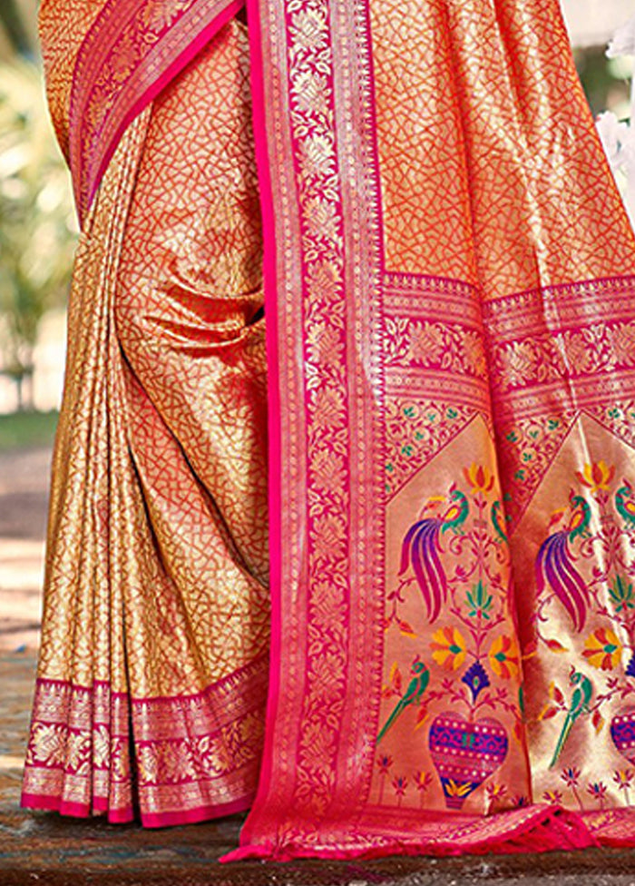 Orange Spun Silk Saree With Blouse Piece