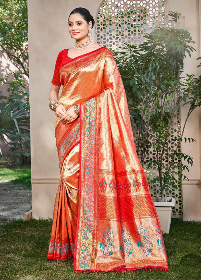 Orange Spun Silk Saree With Blouse Piece
