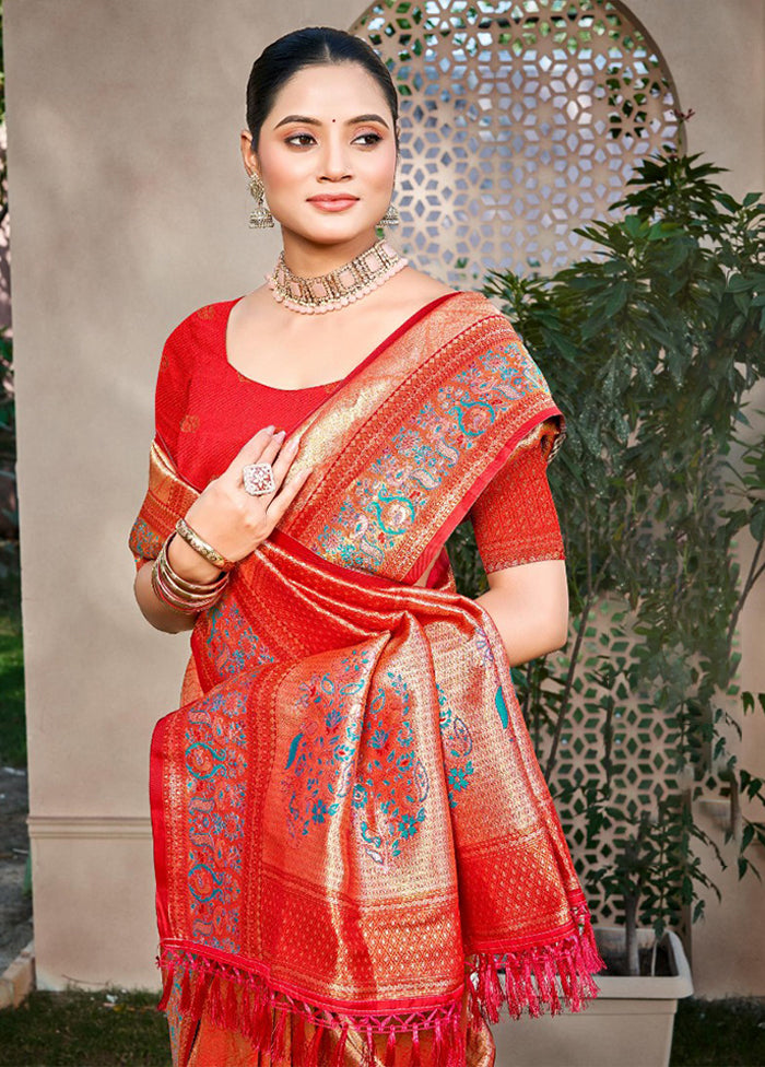 Orange Spun Silk Saree With Blouse Piece