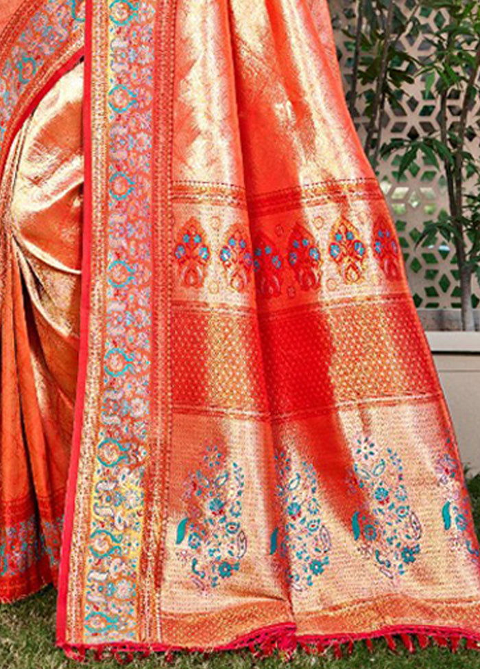 Orange Spun Silk Saree With Blouse Piece