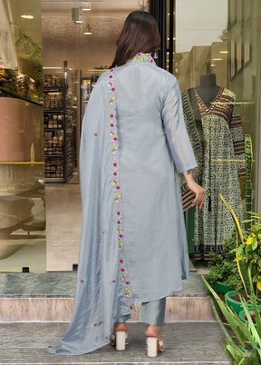 3 Pc Grey Silk Suit Set