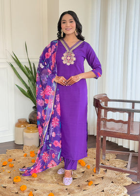 3 Pc Purple Silk Suit Set