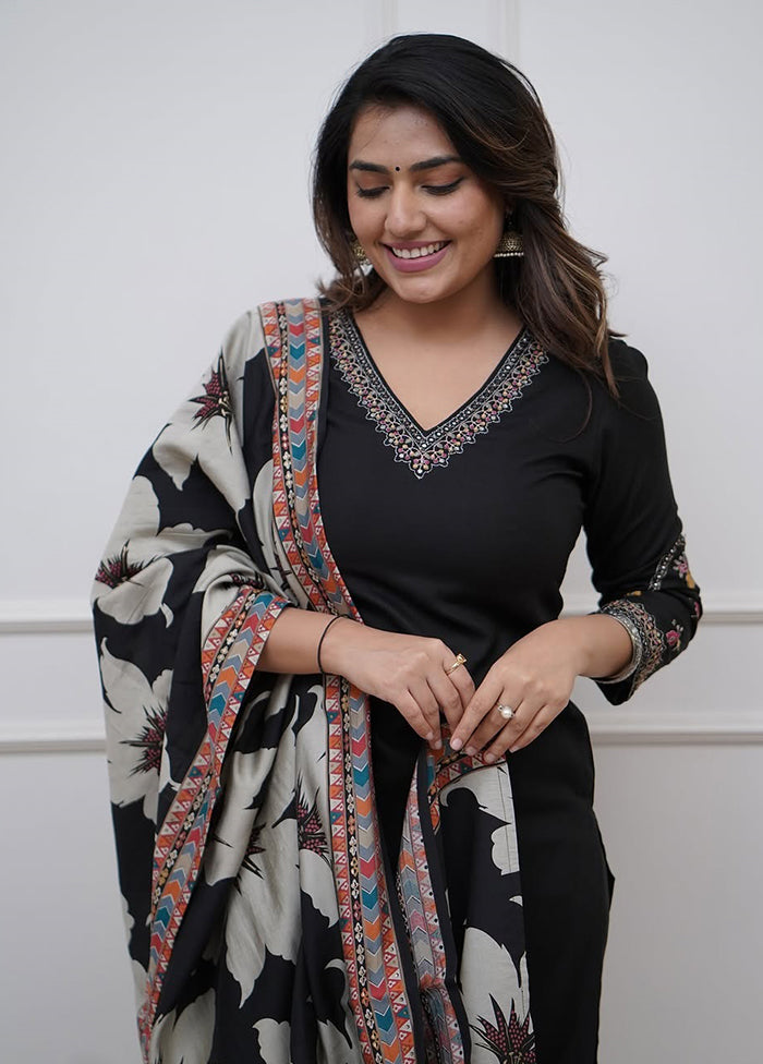 3 Pc Black Silk Suit Set