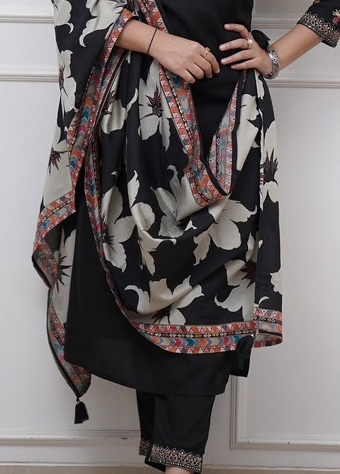 3 Pc Black Silk Suit Set