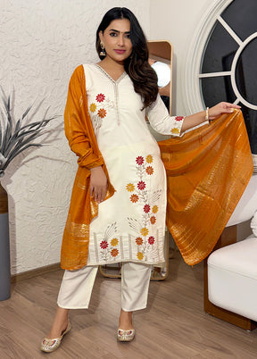 3 Pc White Silk Suit Set