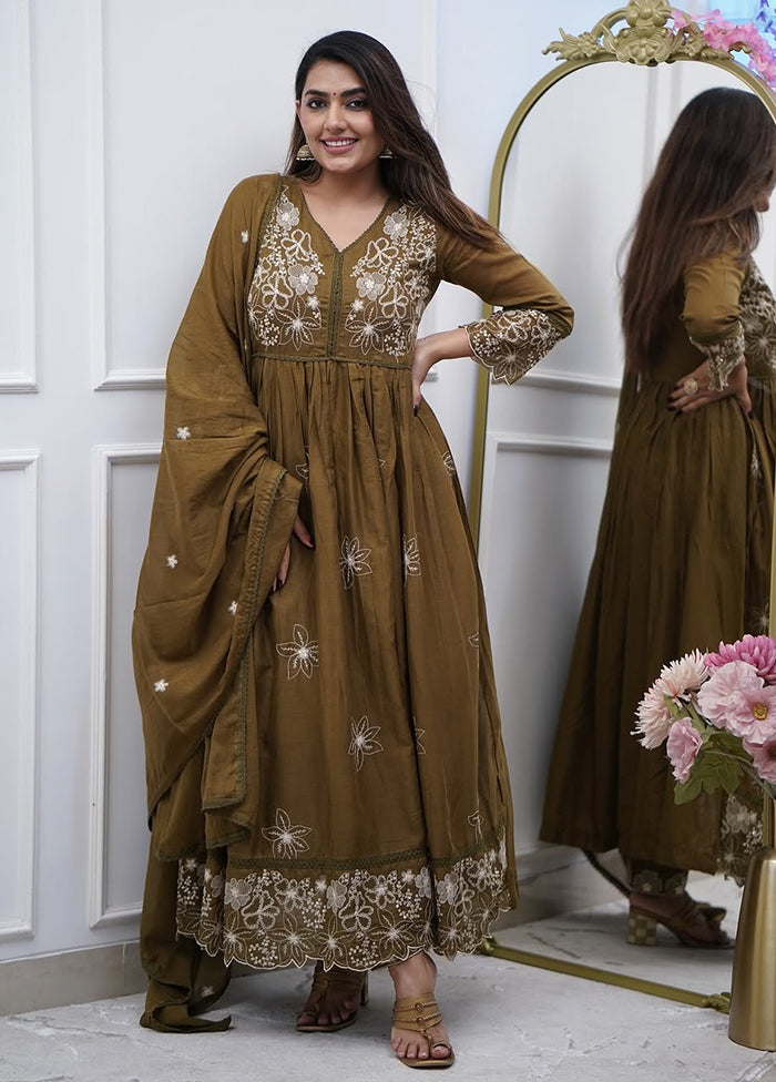 3 Pc Brown Cotton Suit Set
