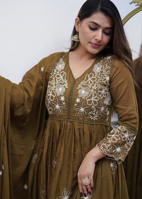 3 Pc Brown Cotton Suit Set