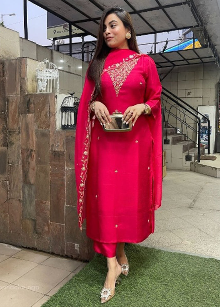 3 Pc Pink Silk Suit Set