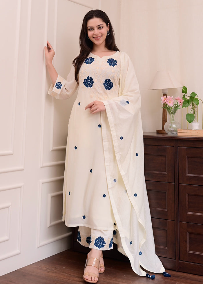 3 Pc White Silk Suit Set