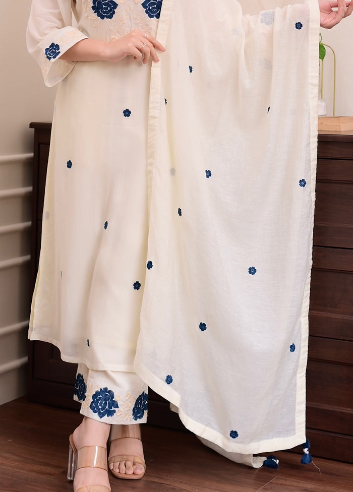 3 Pc White Silk Suit Set