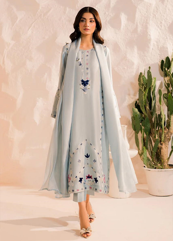 3 Pc Grey Silk Suit Set