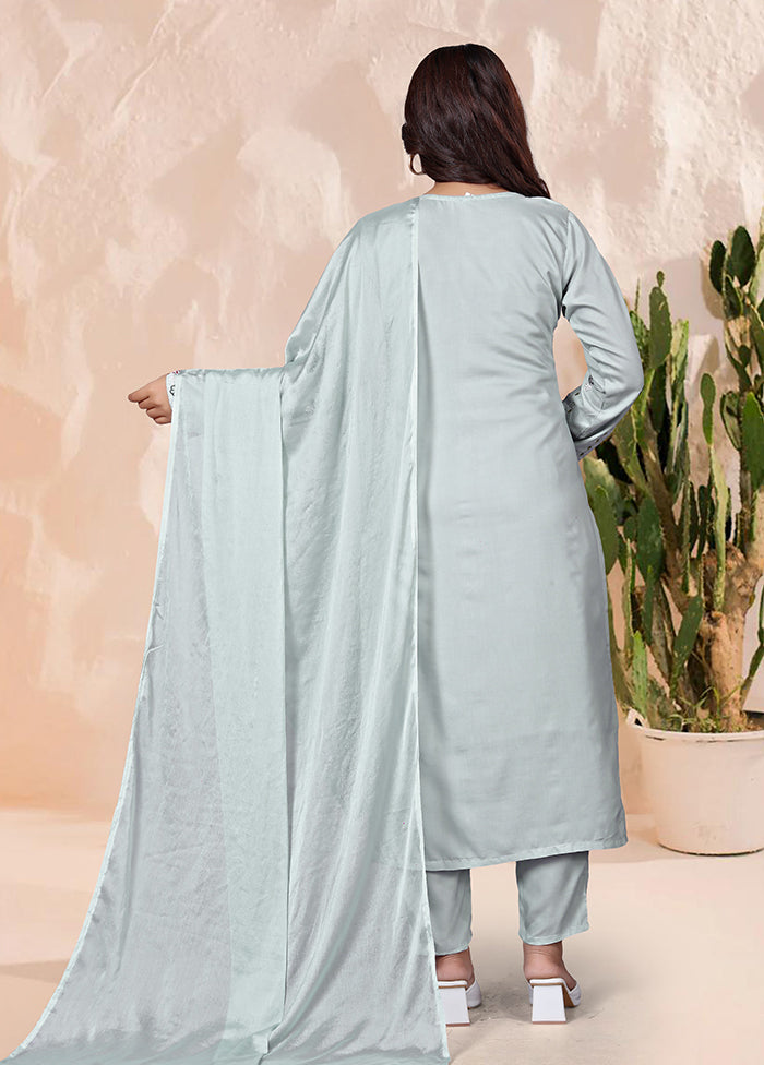 3 Pc Grey Silk Suit Set