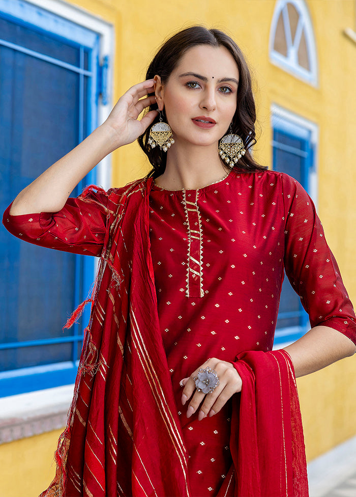 3 Pc Maroon Silk Suit Set