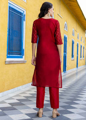 3 Pc Maroon Silk Suit Set