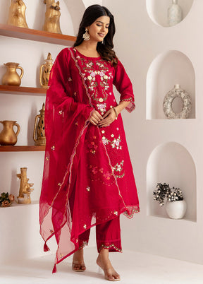 3 Pc Red Silk Suit Set