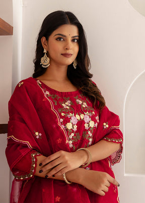 3 Pc Red Silk Suit Set