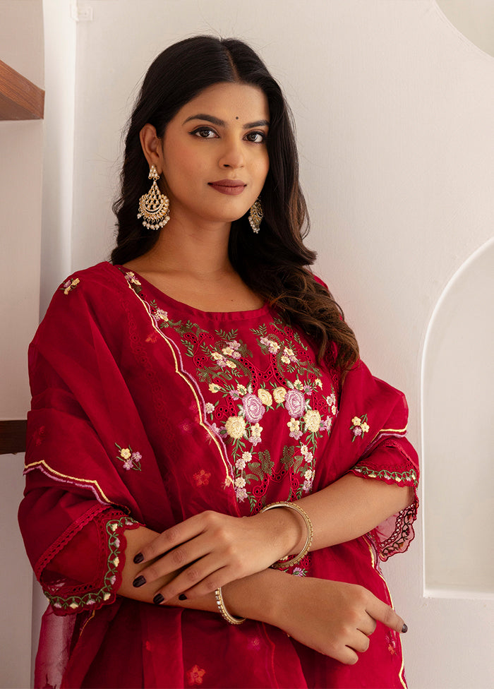 3 Pc Red Silk Suit Set