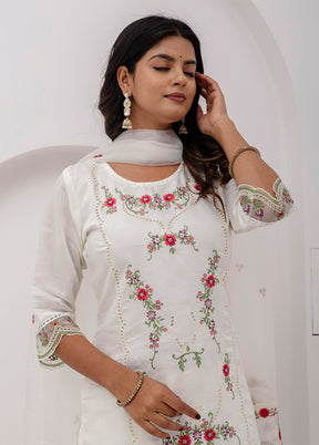 3 Pc White Silk Suit Set