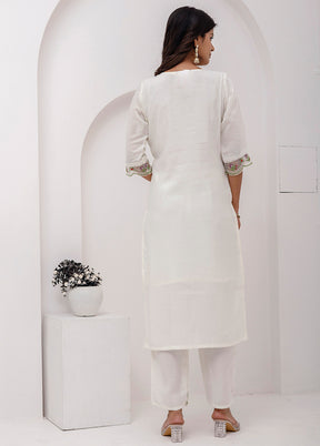 3 Pc White Silk Suit Set