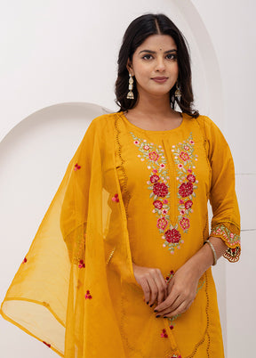 3 Pc Yellow Silk Suit Set