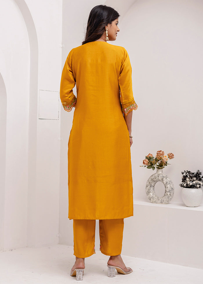3 Pc Yellow Silk Suit Set