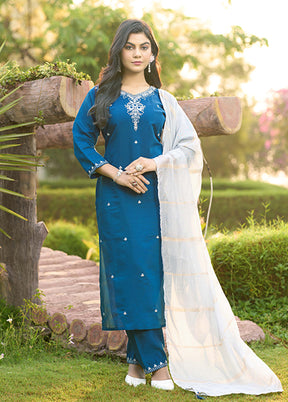 3 Pc Blue Silk Suit Set