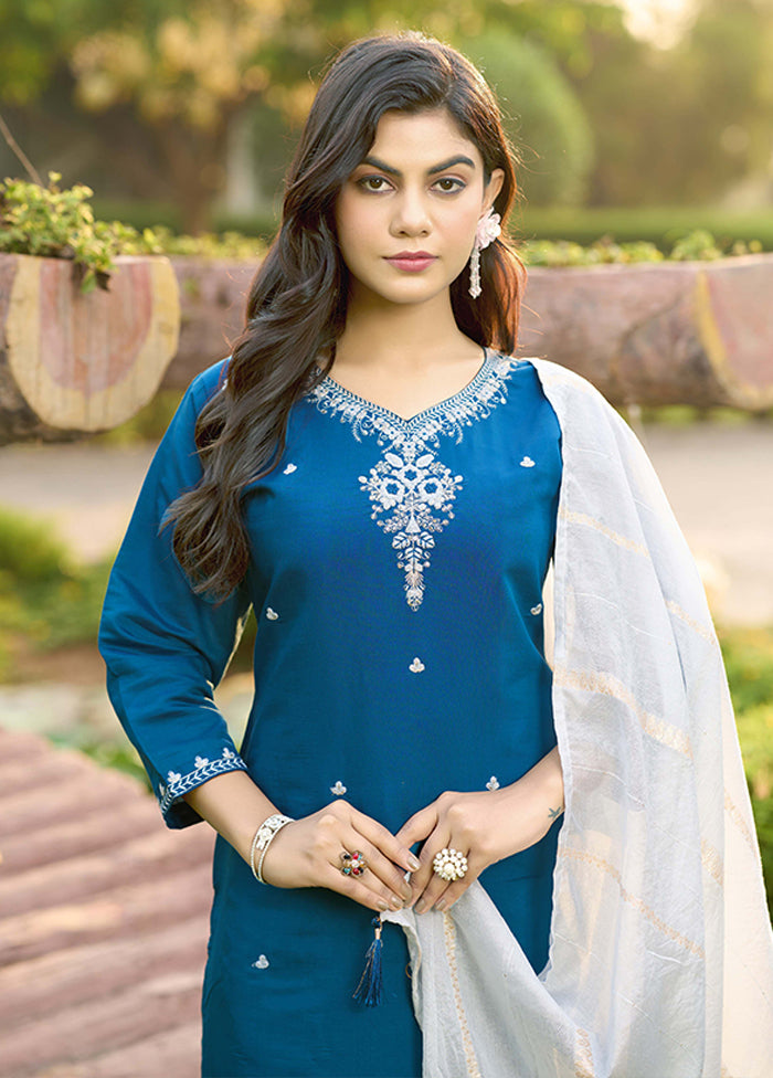 3 Pc Blue Silk Suit Set