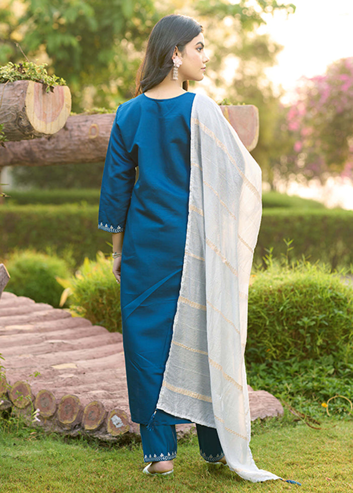 3 Pc Blue Silk Suit Set