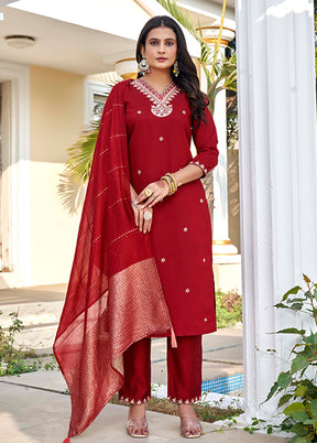 3 Pc Maroon Silk Suit Set
