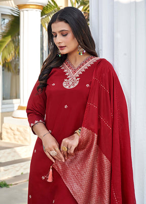 3 Pc Maroon Silk Suit Set