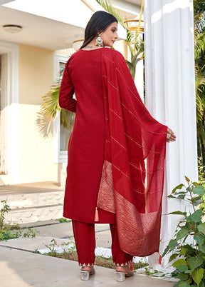 3 Pc Maroon Silk Suit Set