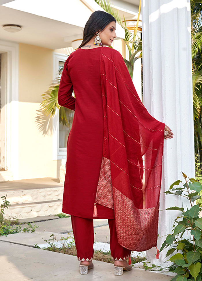 3 Pc Maroon Silk Suit Set